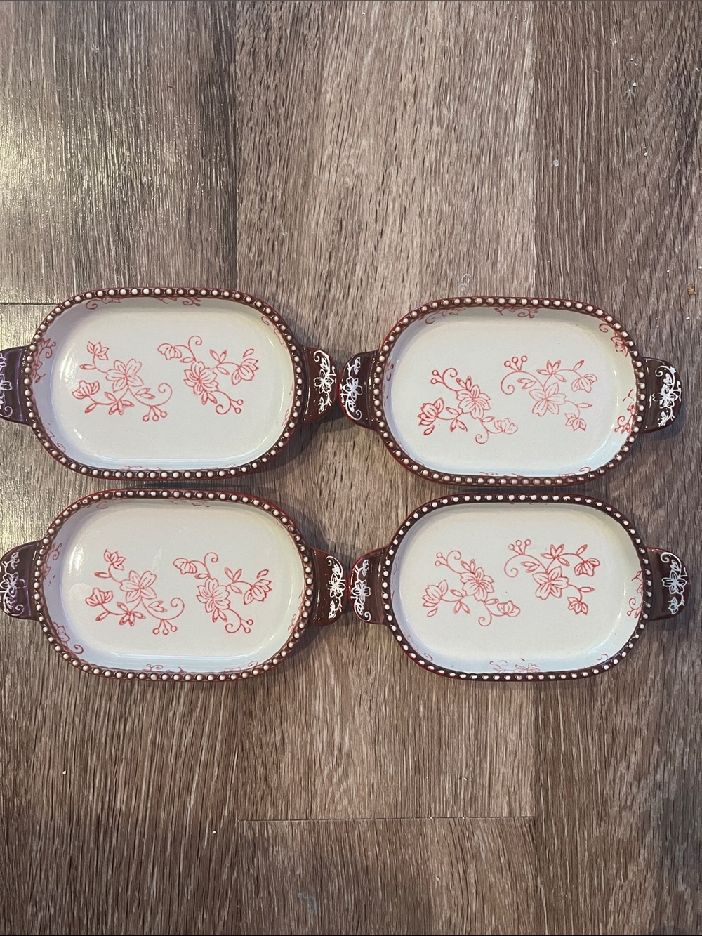 Small Temp-Tations Floral Red Lace Oval Ceramic Dishes - Set of 4